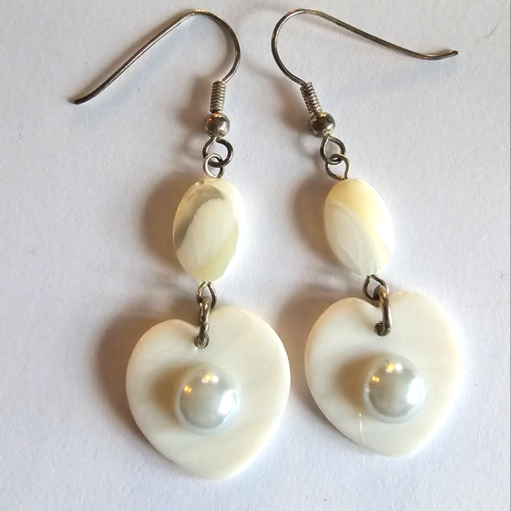 Heart earrings seashell mother of pearl pearlcore mermaid mermaidcore